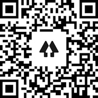 a black and white qr code with an arrow on it